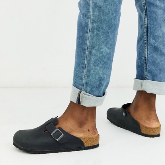 black leather birkenstock clogs